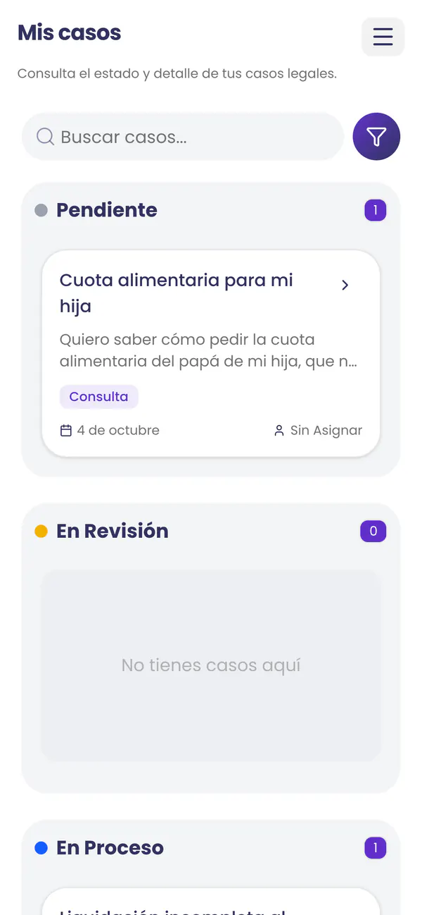 Tablero de casos del afiliado por estado