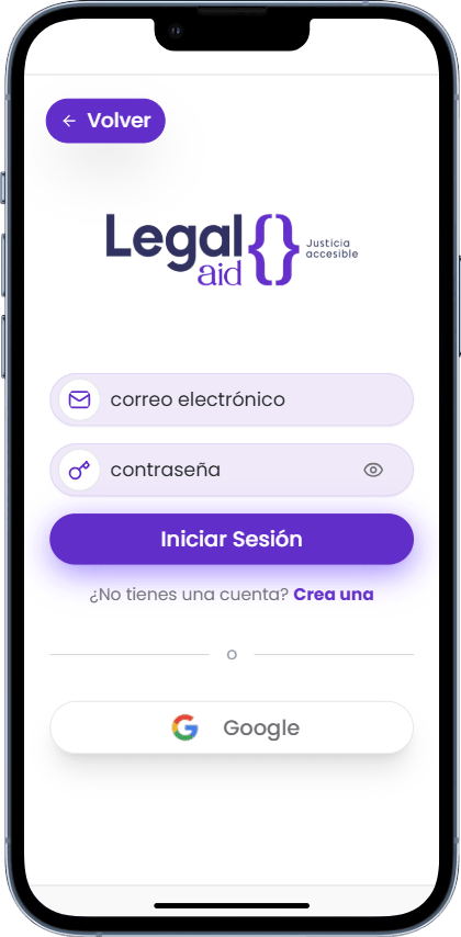 Mockups mobile view inicio sesión Legal Aid