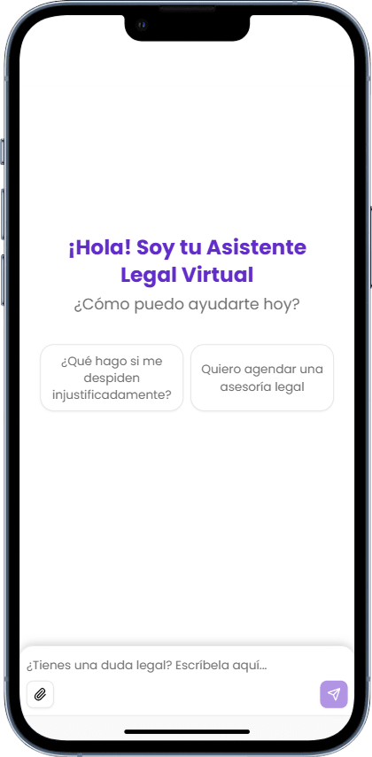 Mockups mobile view asistente IA Legal Aid