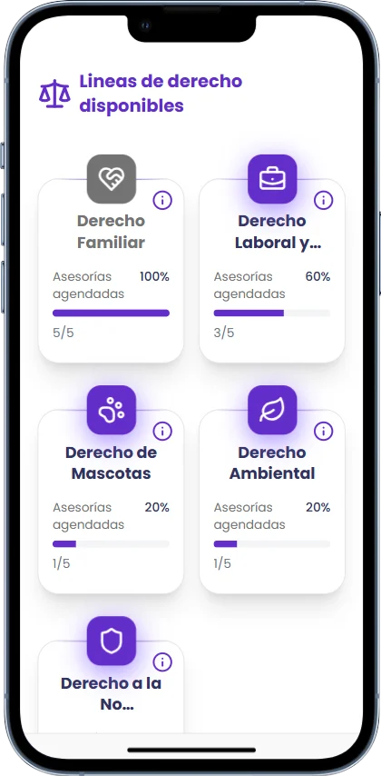 Mockups mobile view asesorias disponibles Legal Aid